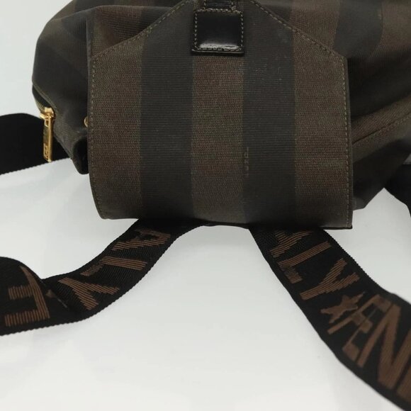 FENDI Pecan Canvas Backpack PVC Brown Black gold Auth 139650 main image 10